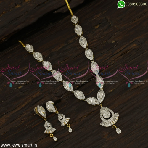 Silver Finish CZ Designer Jewellery Sets Latest From Branded Catalogue Models NL22821