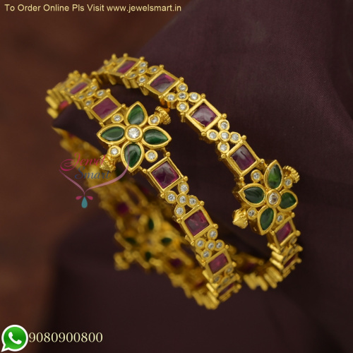 Silver Jewelry Catalogue-Inspired Antique Gold Bangles | Square Stones Design B26031