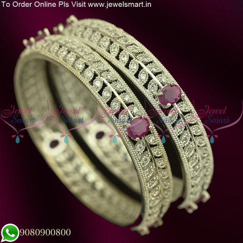 Silver Plated Bangles Ruby White Stones For Diamond Jewellery B25379