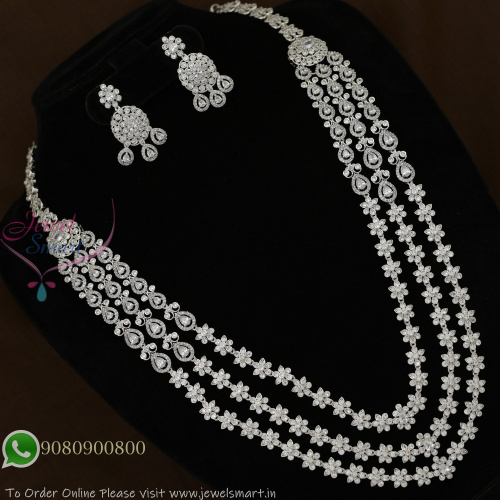 Silver Plated Layered CZ Long Necklace Set | Diamond Look Bridal Jewellery NL29359