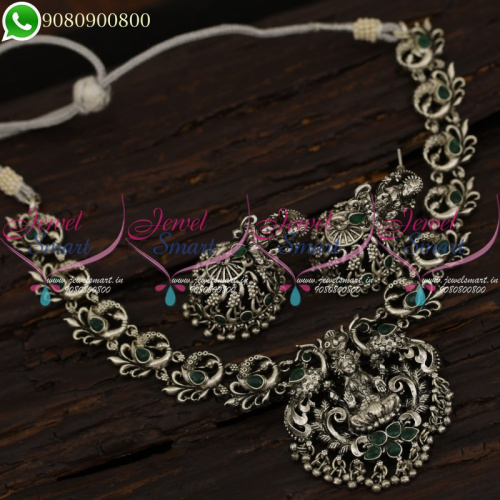 Silver Plated Temple Jewellery Necklace Set Jhumka Traditional Collections