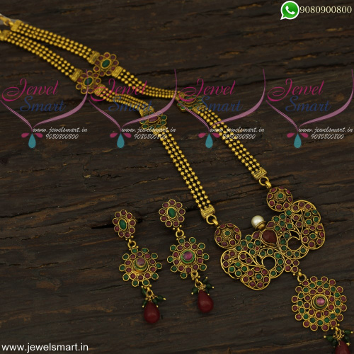 Simple Antique Long Necklace Beads Design Low Price Kharbuja Collections NL22147
