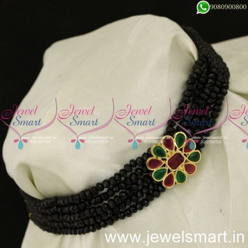 Simple Black Green and Red Beads Choker Designs New Costume Jewellery NL24050