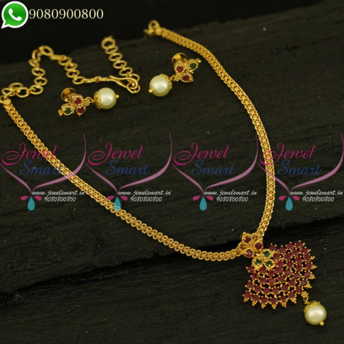 Daily Use Simple Design Attigai Necklace Small Earrings South Indian Jewellery