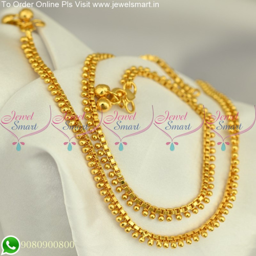 Simple Flexible Beads and Chain Model Gold Covering Anklets Golusu online P25229