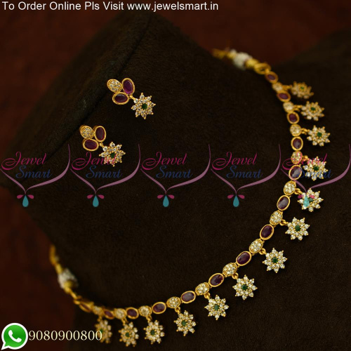 Simple Floral Polki Stones Antique Gold Necklace Set Fashionable Jewelry NL25478