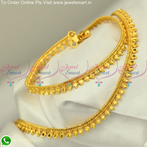 Simple Gold Anklets Design Floral Arumbu Silver Jewellery Inspired P25227