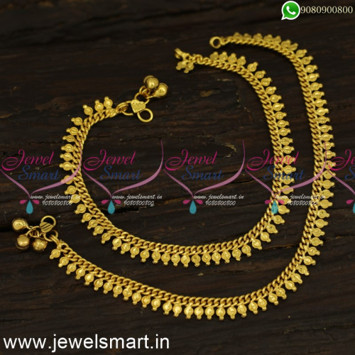 Simple Gold Anklets Design Round Arumbu Link Chain For Daily Daily Wear P24156