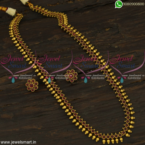 Simple Traditional Gold Design Long Necklace Kemp Stones Antique Jewellery NL22398