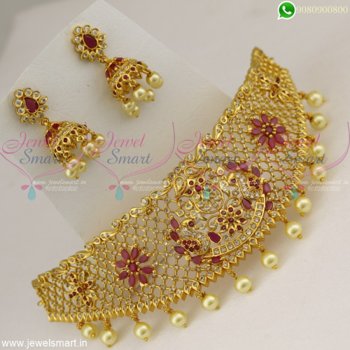 Simple Indian Choker Necklace Gold Plated Screwback Jhumka One Gram Collections NL22512