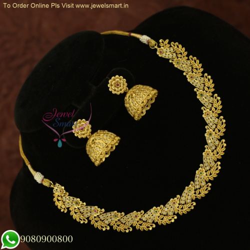 Affordable Simple Leaf Necklace Set With Broad Jhumka Earrings NL26064