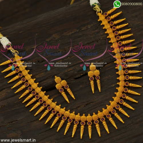 Simple Ruby Stones Beads Model Gold Necklace Design Indian Price NL22219