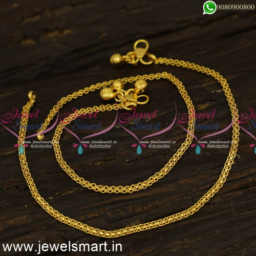 Simple Thin Light Weight Gold Chain Payal Designs Girls to Adults Covering Jewellery  P24164