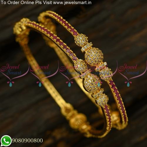 Single Line Square Gold Plated Bangles With CZ White Stone Balls B25223