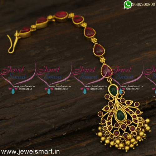 Single Line Stone Chain Long Gold Maang Tikka Design Kemp Latest 2021 Collections T24734
