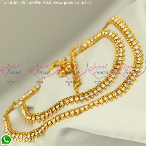 Single Line Stone Payal Designs Gold Covering South indian Jewelry P25230