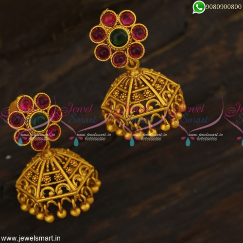 Small Hexagon Fancy Jhumka Earrings Matte Finish Imitation Jewellery Online J23305