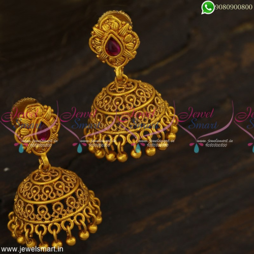 Small Jimikki Thodu Fancy Jhumka Earrings Matte Finish Jewellery Online J23306