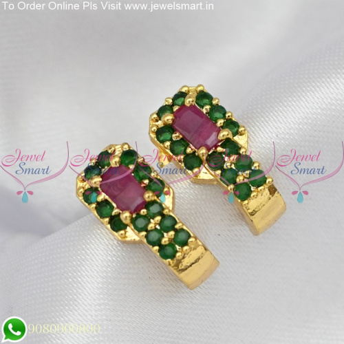 Small Size J Type Stud Earrings For Women AD Stones Gold Plated ER25240