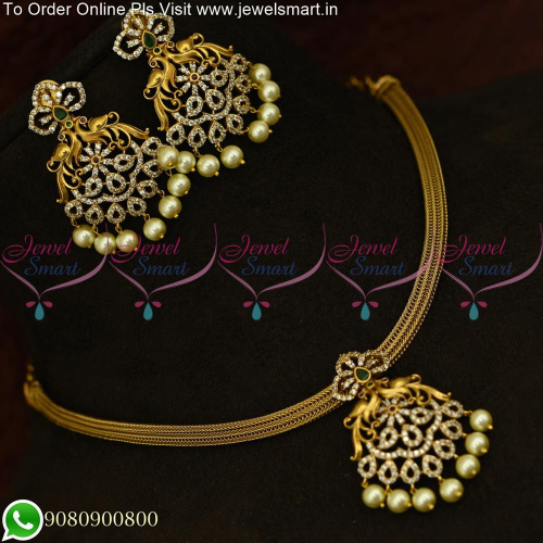 South Indian Attigai Style Antique Gold CZ Necklace Set Big Earrings NL25424