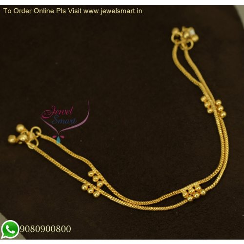 Graceful South Indian Gold Plated Kodi Chain Anklets - Delicate Kolusu Designs for Everyday Elegance A26324