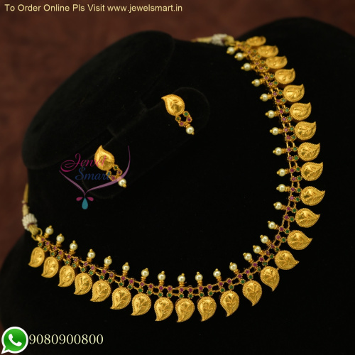South Indian Gold Traditional Pearl Mango Necklace Set Affordable Price NL26058