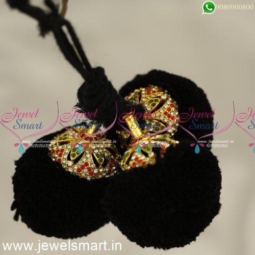 H12966 South Indian Traditional Hair Jewellery Round Jada Kunjalam Kuppulu White Stones 