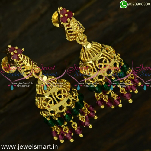 South Indian Jimikki Kammal New Gold Jhumka Designs Crystal Beads J24946