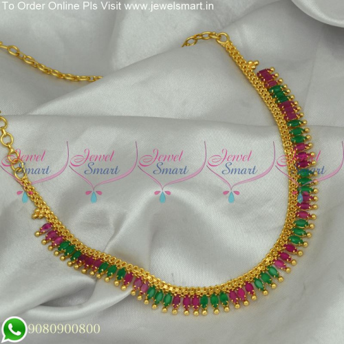 South Indian Kerala Style Gold Necklace Designs Marquise Stones NL25175