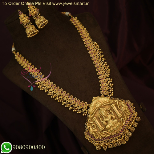 South Indian Elegance: Handcrafted Mango Temple Jewellery Long Necklace Set - Resplendent Gold-like Artistry NL23232N