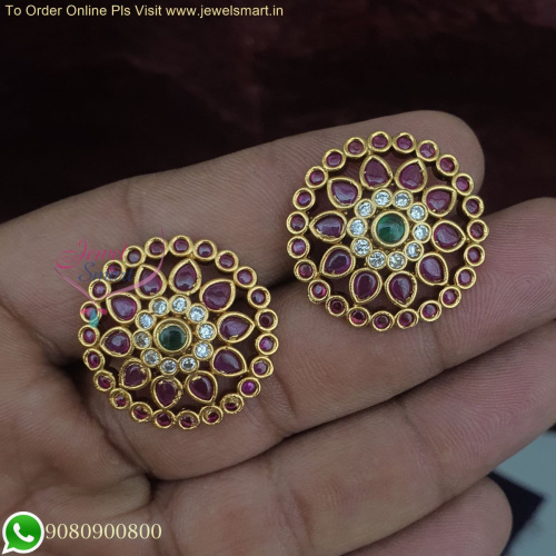 South Indian Round Kemp Ear Studs Traditional Gold Designs ER25989