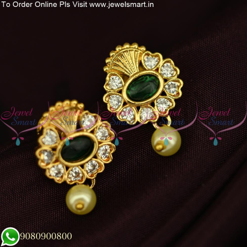 South Indian Stone Stud Earrings Popular Kal Thodu Designs Gold Covering ER25490