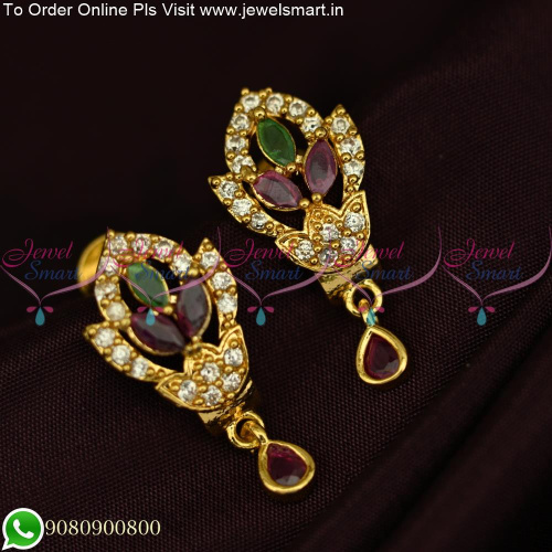 South Indian Stone Stud Earrings Popular Kal Thodu Designs Gold Covering ER25492