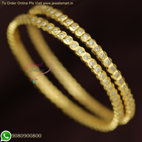 South Indian Single Round Stone Line Gold Bangles Design at Unbeatable Prices B26125