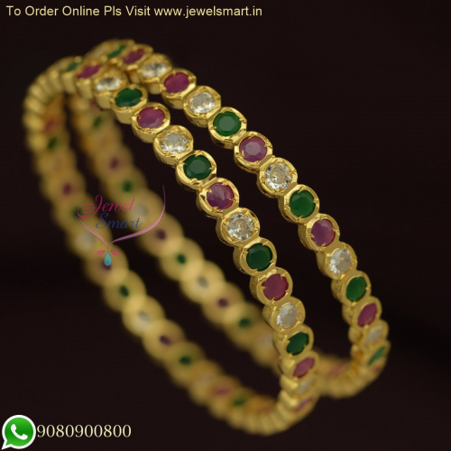 Exquisite South Indian Single Line Gold Plated Bangles with Fitting Stones B26225
