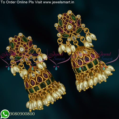 South Indian Traditional Pearl Jhumka Earrings Regular Size j25405