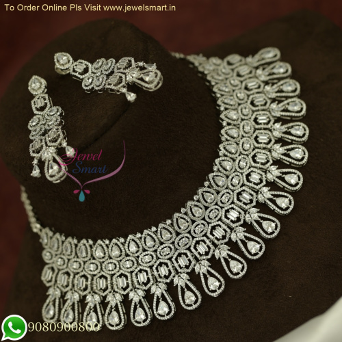 Elegant Sparkling CZ Bridal Choker Necklace with White Stones | Rhodium Finish NL25938