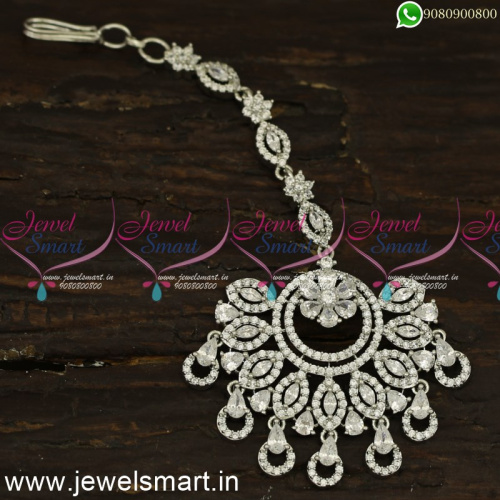 Spectacular CZ Diamond Inspired Maang Tikka For Wedding Silver and Gold Tone T24151