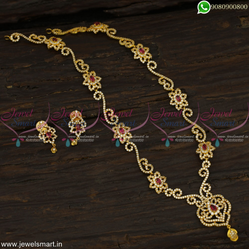 Spectacular CZ Long Necklace Set Designs Inspired from Gold Jewellery Catalogue Online NL22831
