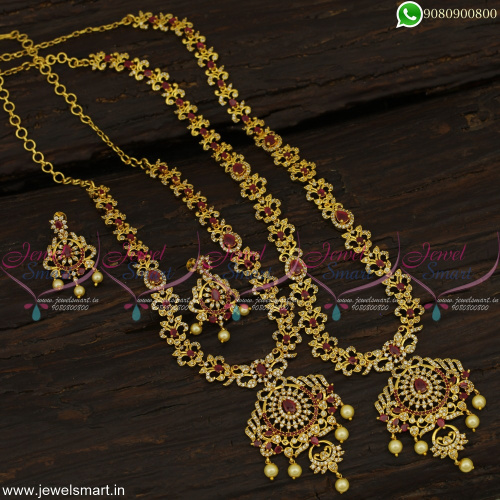Splendid Jewellery Designs Long Gold Necklace Combo CZ Bridal Models Online