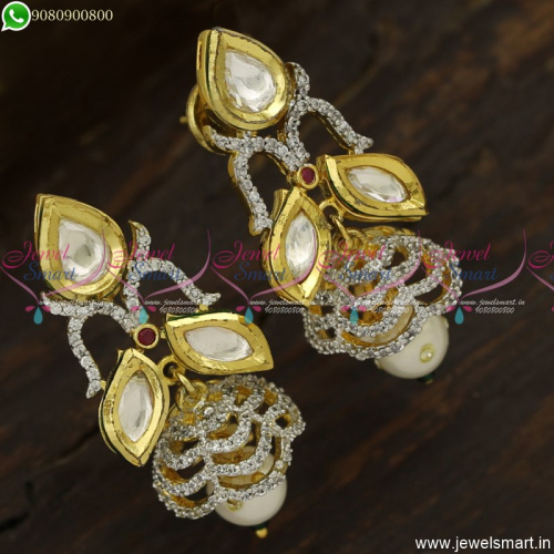 Splendid Kundan Jhumka Earrings With CZ Stones Fusion Jewellery Diamond Models J23750