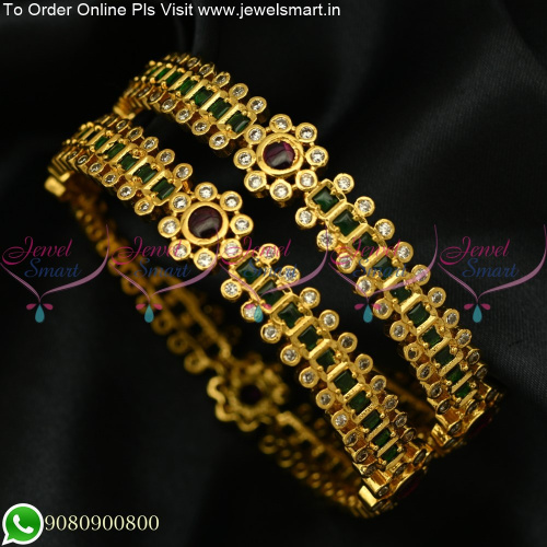 Square and Round 3 Line Traditional Gold Bangles Design online B25197