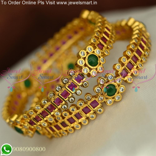Square and Round 3 Line Traditional Gold Bangles Design online B25570