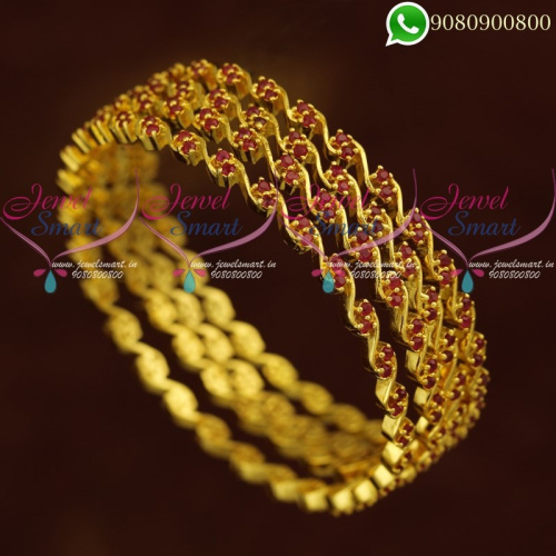 Stone Bangles Set Gold Plated 4 Pieces Party Wear New Designs B20875-Ruby/Red-2.10 Size or 67MM
