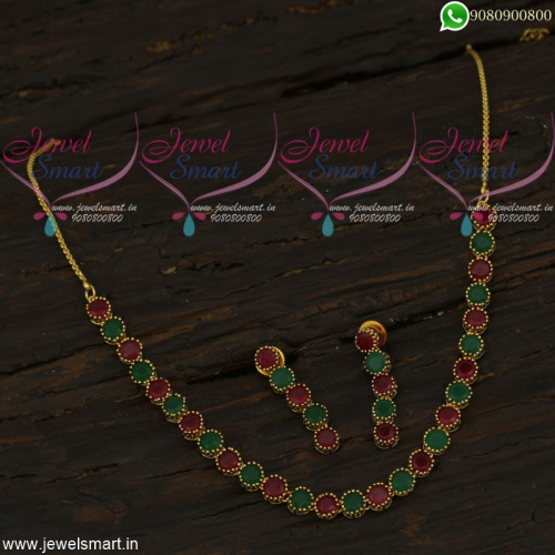 Classic Stone Necklaces For Girls Gold Design Ruby Emerald Collections Nl21983