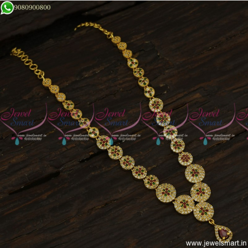 Stone Studded Trendy Gold Necklace Designs Latest South Indian Imitation NL23530