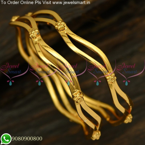Stylish String Curved Baby Bangles and For Girls Gold Plated B25211