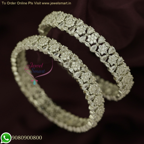 Stunning Broad Star and Droplet Design CZ Bangles | Sparkling White Stones B25867