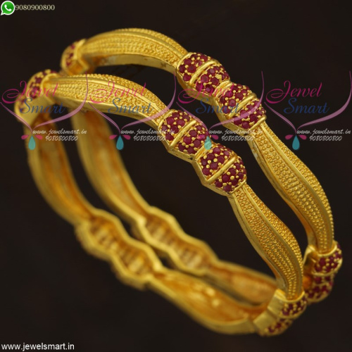 Stylish Ruby Bangles Gold Plated Set New Designs South Indian Collections
