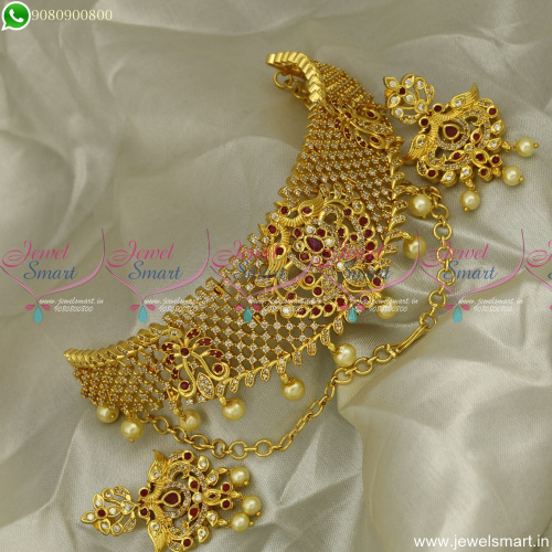 Stylish Choker Necklace For Saree Latest CZ Gold Plated Jewellery Designs Online NL23591